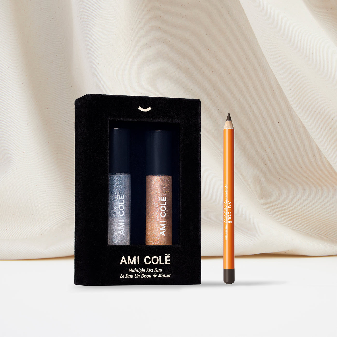 Ami Colé Lip Treatment Oil in Gold and Silver Simmer Shades in Velvet Gift box with Lip Liner